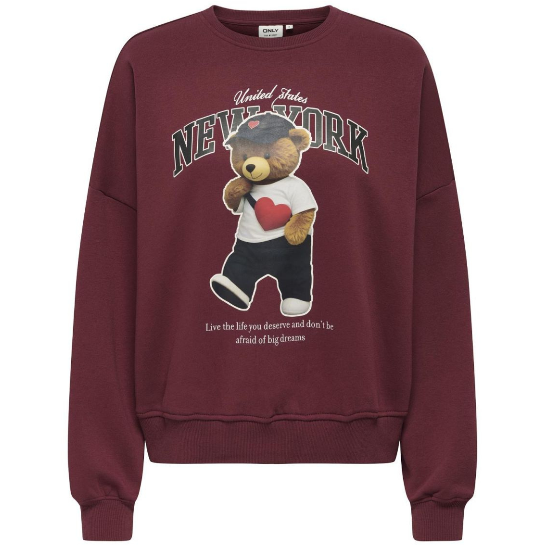 ONLY Bordo Ženski Duks ONLLINDA BEAR
